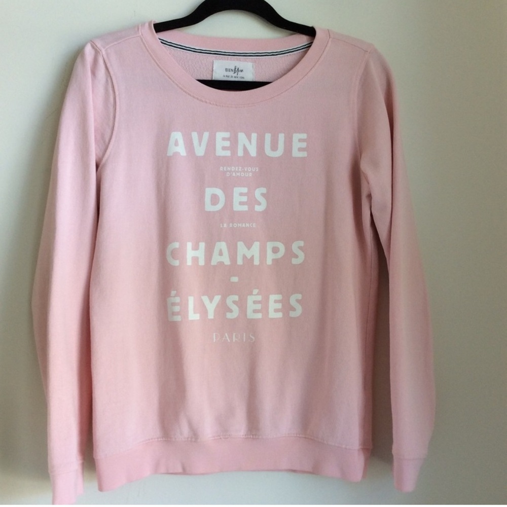 Bien Bleu Sweatshirt Womens Pink Paris Spellout Crewneck Medium Champs Elysees